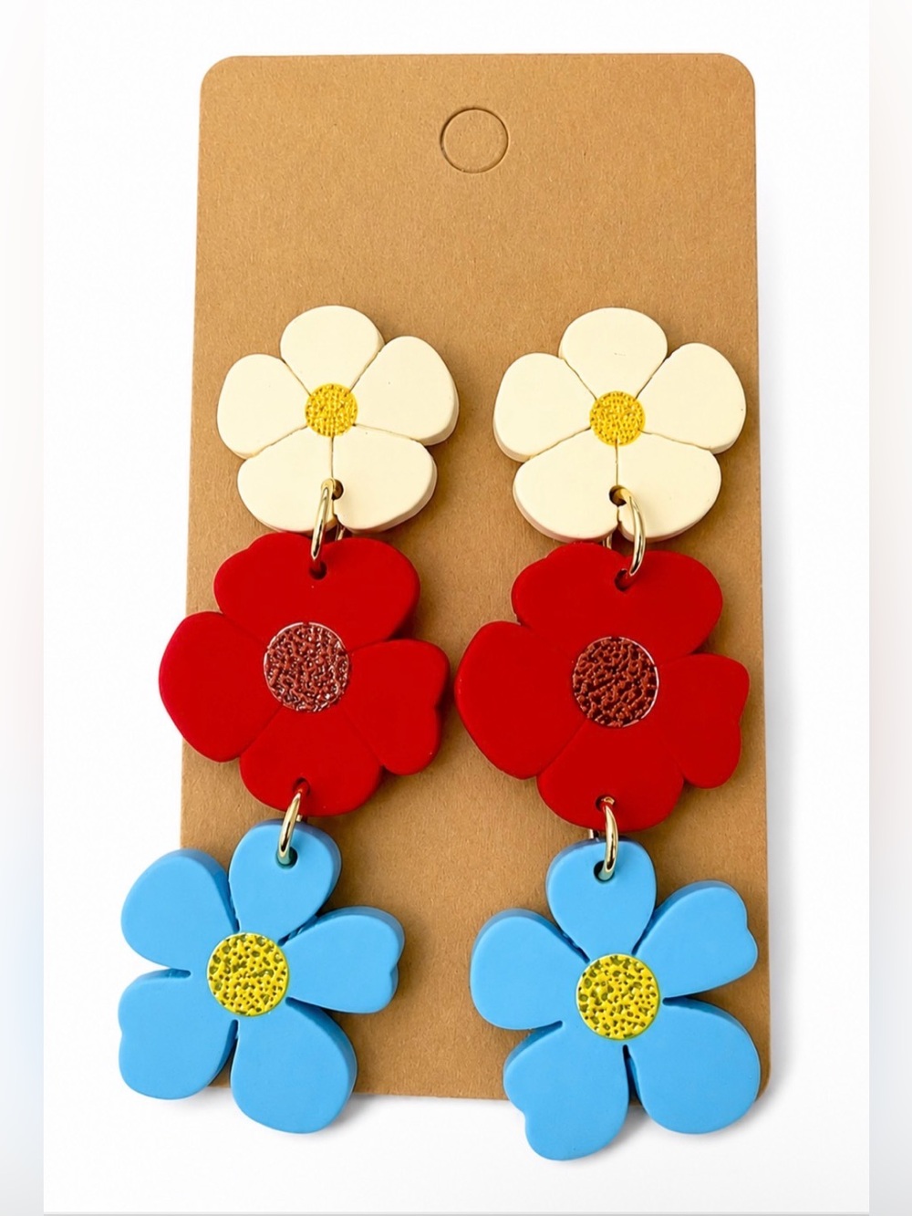 Triple Layer Flower Dangle Stud Earrings - NEW